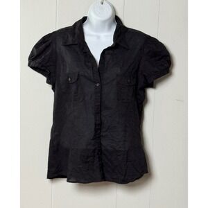 The Limited Women's Black Short Sleeve Button Down Puffed Cap Sleeve Shirt Sz L